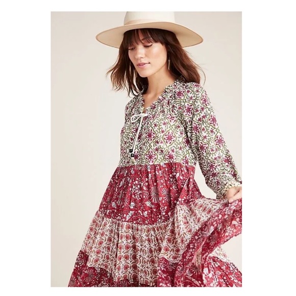New! ANTHROPOLOGIE Ro’s Garden Tiered Stitched Ruffle Maxi Dress - Picture 3 of 12
